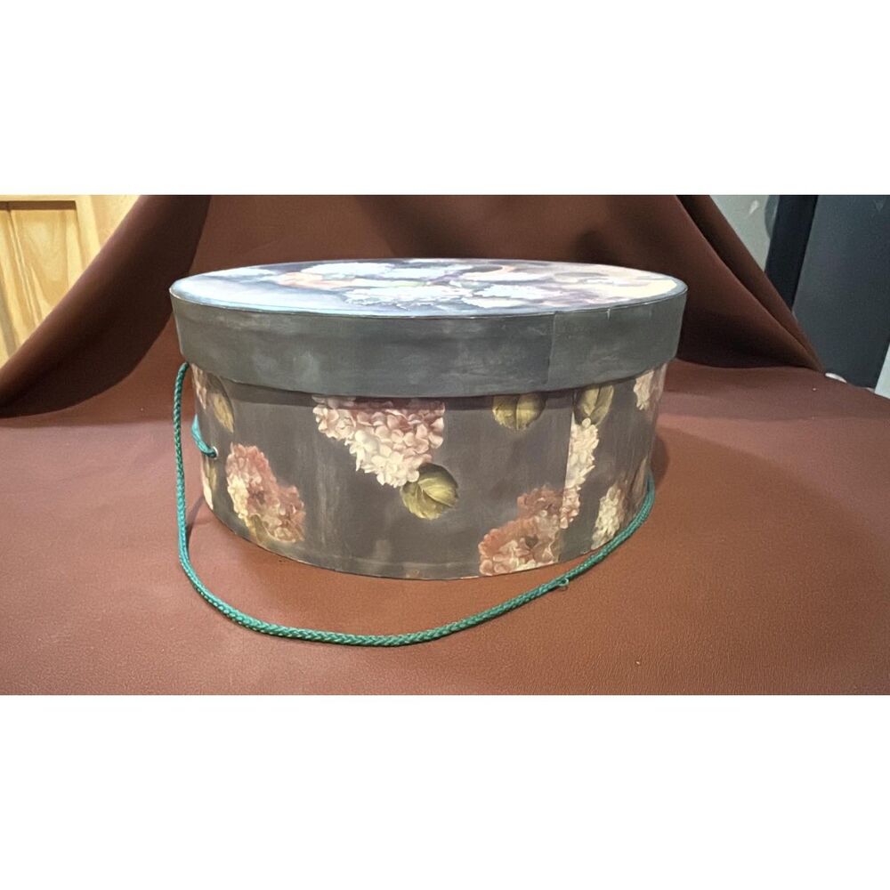 Vintage Flowered Cardboard Hat Box with Lid 15 inches Diameter